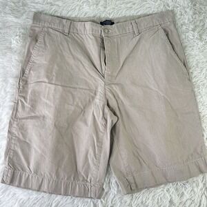 Alfani Men’s Shorts Size 34 Beige‎ Tan Striped Plaid Shorts Front Back Pockets